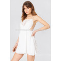 Coton Blanc Ligoté Brodé Spaghetti Strap Mini Robe D&#39;été Fabrication En Gros Mode Femmes Vêtements (TA0238D)